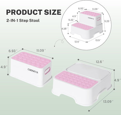 COOSEYA 2 Step Stools for Kids,Toddler Step Stool for Bathroom Sink,No-Slip Double up Stepping for Toddlers Bathroom, Multifunctional Toilet Potty Stool for Kids,Toilet Potty Training(2 Packs)
