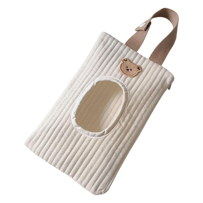 Quilted Baby Diaper and Wipes Pouch Portable Mommy Bag for Stroller Reusable Wipes Pouch with Lanyard for Casual Travel (Beige)