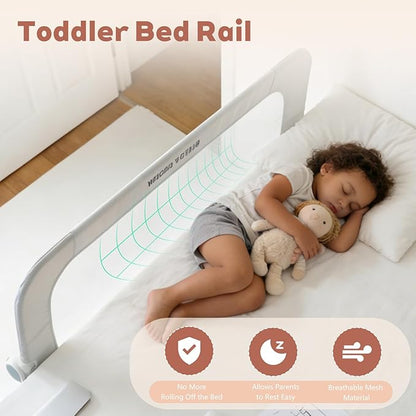 Bed Rail for Toddlers, 32in Folding Toddler Bed Rail Guard with Reinforced Anchor System & Sturdy Metal Frame, Portable Bed Railing for Baby Fits Crib,Twin, Queen & King Bed, Breathable Mesh
