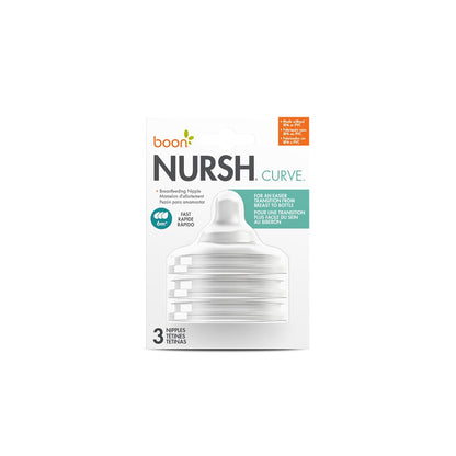 Boon Nursh Curve Silicone Baby Bottle Nipples - Food-Grade Silicone Bottle Nipples – Medium Flow Nipples for Baby Bottles - Baby Bottle-Feeding Supplies - 3 Count