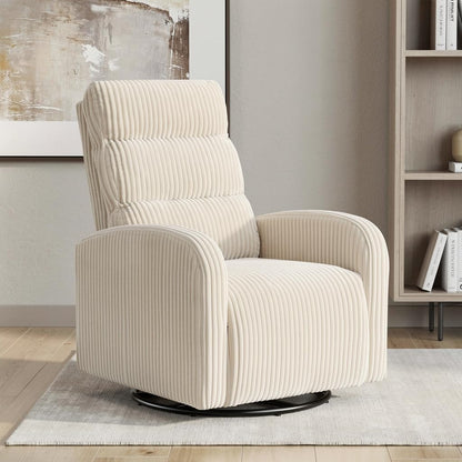Swivel Rocker Chair, 360°Swivel Rocker Chairs with High Back Arms, Rocking Lazy Boy Chairs, Upholstered Swivels Corduroy Glider for Living Room, Bedroom, Nursing, Beige