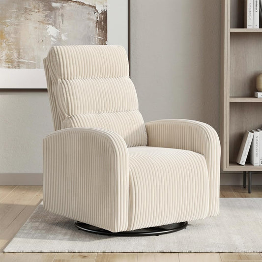 Swivel Rocker Chair, 360°Swivel Rocker Chairs with High Back Arms, Rocking Lazy Boy Chairs, Upholstered Swivels Corduroy Glider for Living Room, Bedroom, Nursing, Beige