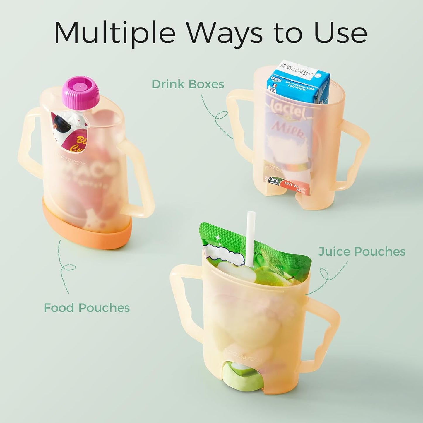 Momcozy Baby Pouch Holder No Squeeze, Baby Food & Juice Box Holder, Mess-Free, Easy Grip for Self-Feeding, BPA-Free & DEHP-Free, Must-Have for Babies, Green