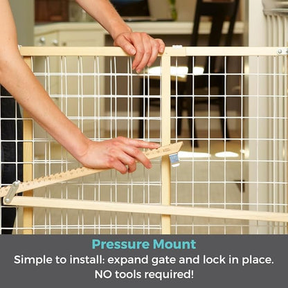 Toddleroo by North States - Extra-Wide Wire Mesh Wooden Baby Gate: Pressure Mounted Baby Gate for Doorways - Adjustable 29.5 to 50 Inches Wide - 31 Inches Tall