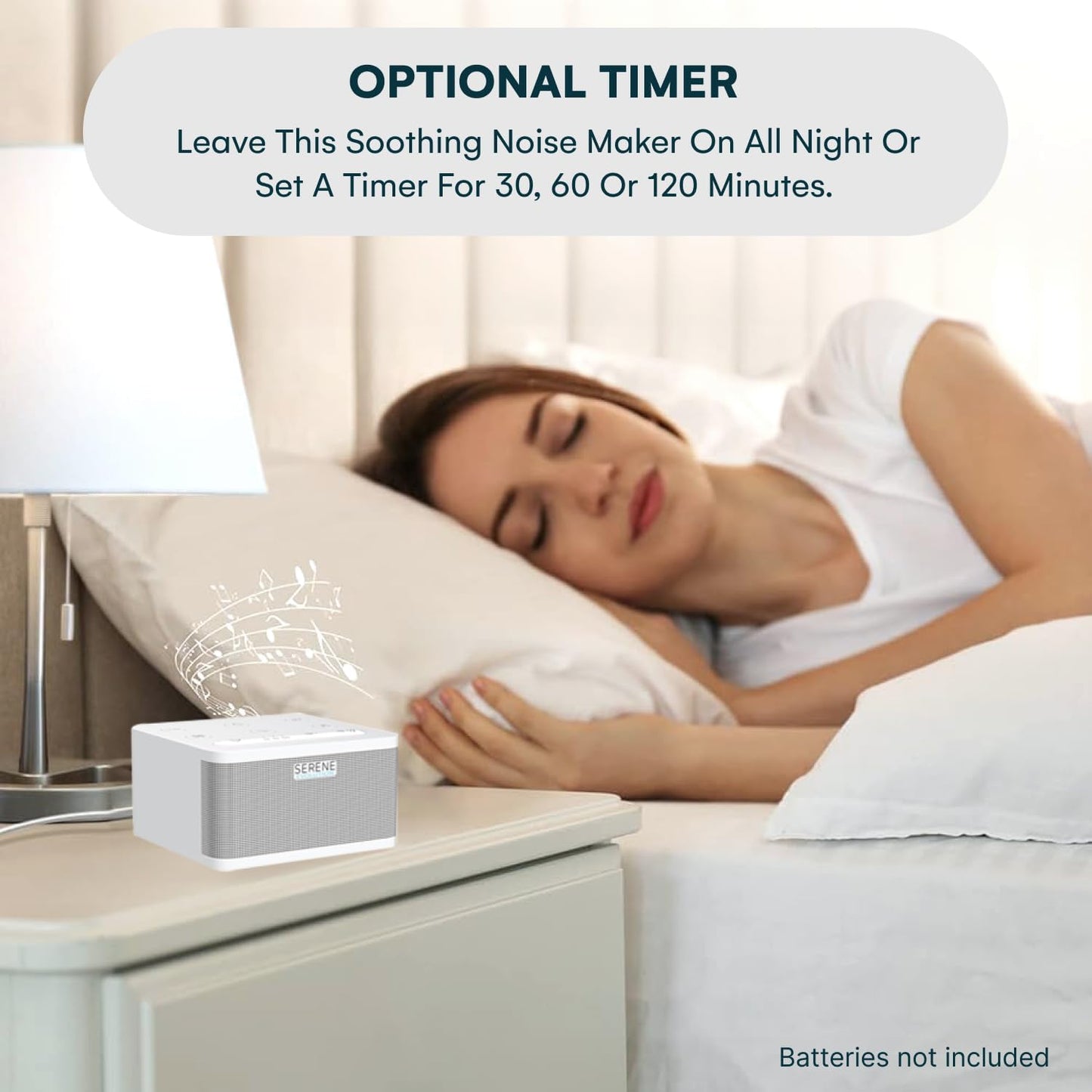 Serene Evolution 45 Sound Portable White Noise Machine - Sleep Sound Machine for Adults, Kids, Baby, Home, Office Privacy - White Noise Machine for Office - Nature Sound Machine - White Noise Maker