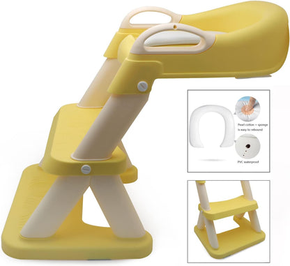 HTTMT- Giraffe Potty Training Toilet Ladder Seat With Upgraded Cushion Step Stool Ladder Toilet Chair/Toilet Trainer for Baby Toddler Kids Children In Pink [P/N: ET-BABY001-PINK STEP]