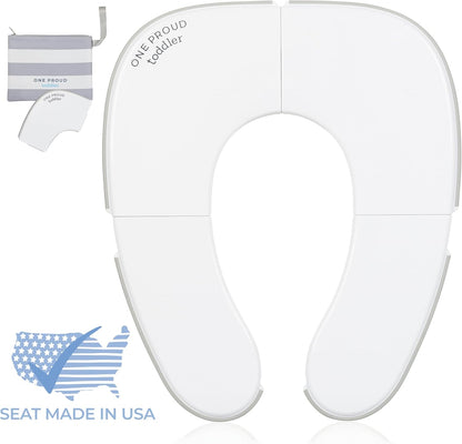 One Proud Toddler Premium Travel Potty Seat – Compact, Non-Slip, Made in USA Seat, No-Pinch Locking Hinges, Easy to Clean, Includes Machine-Washable Carry Bag