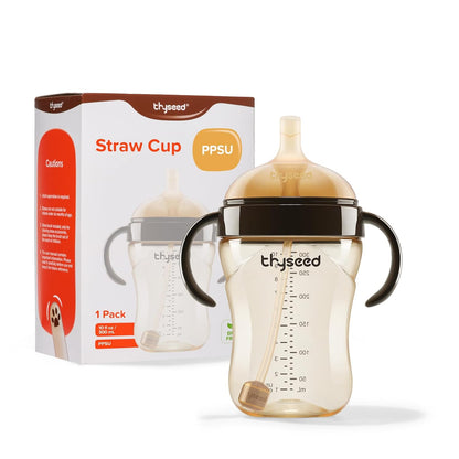 Thyseed Spill-Proof Weighted Straw Sippy Cup, Baby Transition Trainer, Soft Silicone Spout, BPA-Free, 6m+, 10 oz, 1 Pack