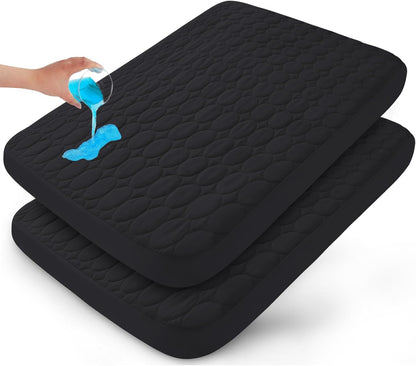 Pack and Play Sheets Fitted Quilted Waterproof Protector, 2 Pack Playard Mattress Pad Compatible with Graco Pack n Play, Mattress Cover fits for Baby Playpen Mattress, Mini Crib, Gray & Navy Blue