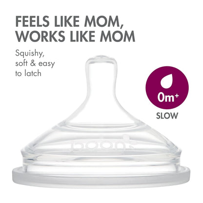 Boon Nursh Reusable Silicone Pouch Baby Bottles - Slow Flow Nipple - Silicone Baby Bottle Pouch and Nipple - Baby Feeding Essentials - Speckle - 0-3 Months - 3 Count - 4 Ounce
