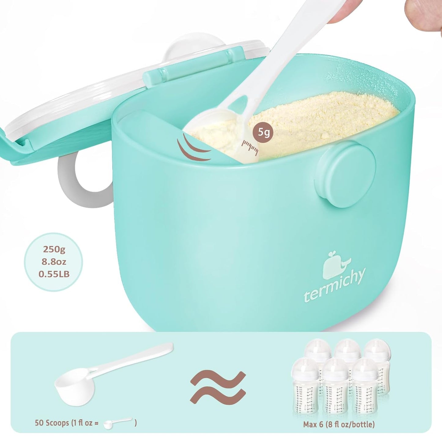 Termichy Baby Formula Dispenser, Portable Milk Powder Dispenser Container with Carry Handle and Scoop for Travel Outdoor Activities with Baby Infant, 8.8OZ, 0.55LB, 250g, 500ml (Pink)