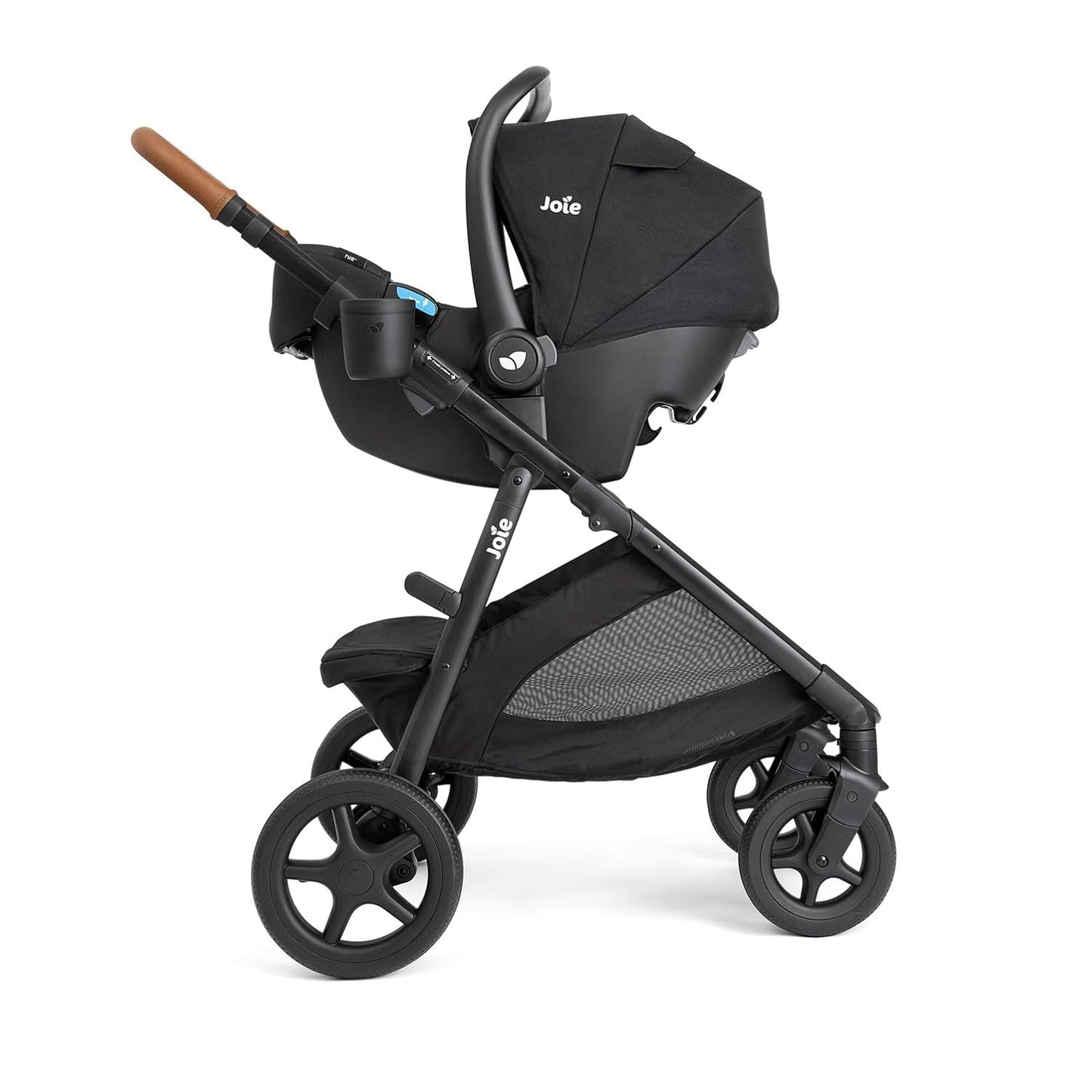 Joie Ginger and Rue Travel System – 4-in-1 Travel System with Lightweight Baby Car Seat and an Included Anti-Rebound Base for Easy Install and Height-Adjustable Stroller (Shale Dark)