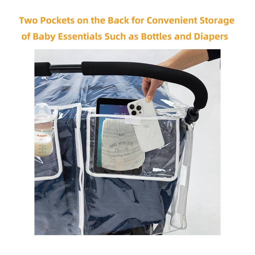 Double Stroller Rain Cover, Universal Weather Shield for Side by Side Twins Stroller, Waterproof Stroller Cover for Rain and Snow, Baby Travel Outdoor Accessories