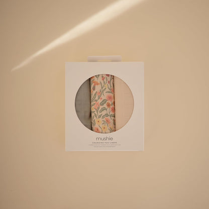 mushie Water Repellent Changing Pad Liners | Made with Organic Cotton | Set of 3 (Pastel Blooms Combo)