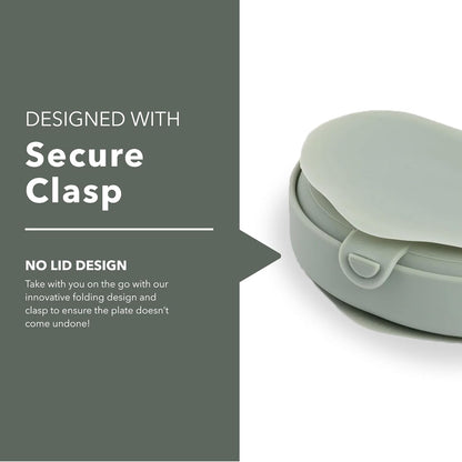 Miniware Baby Travel Plate with Suction - Foldable Silicone Baby Travel Essential to Promote Self-Feeding - Dishwasher Safe, BPA Free, Food Grade Silicone Baby Plate For On The Go - Sage Silifold