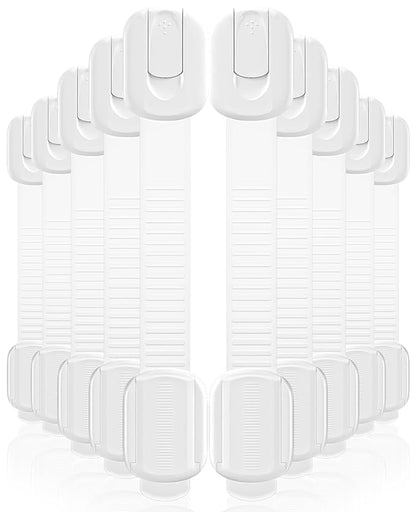10 Pack Cabinet Locks Baby Proofing, Child Proof Cabinet Locks with 3M Adhesive - Easy Installation with Adjustable Straps, Multi-Purpose Child Safety Latches for Drawers Fridge Trash Cans Toilets