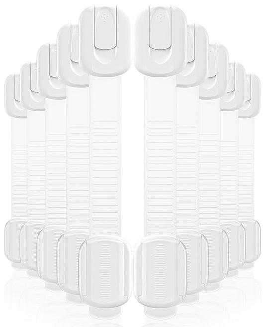 10 Pack Cabinet Locks Baby Proofing, Child Proof Cabinet Locks with 3M Adhesive - Easy Installation with Adjustable Straps, Multi-Purpose Child Safety Latches for Drawers Fridge Trash Cans Toilets
