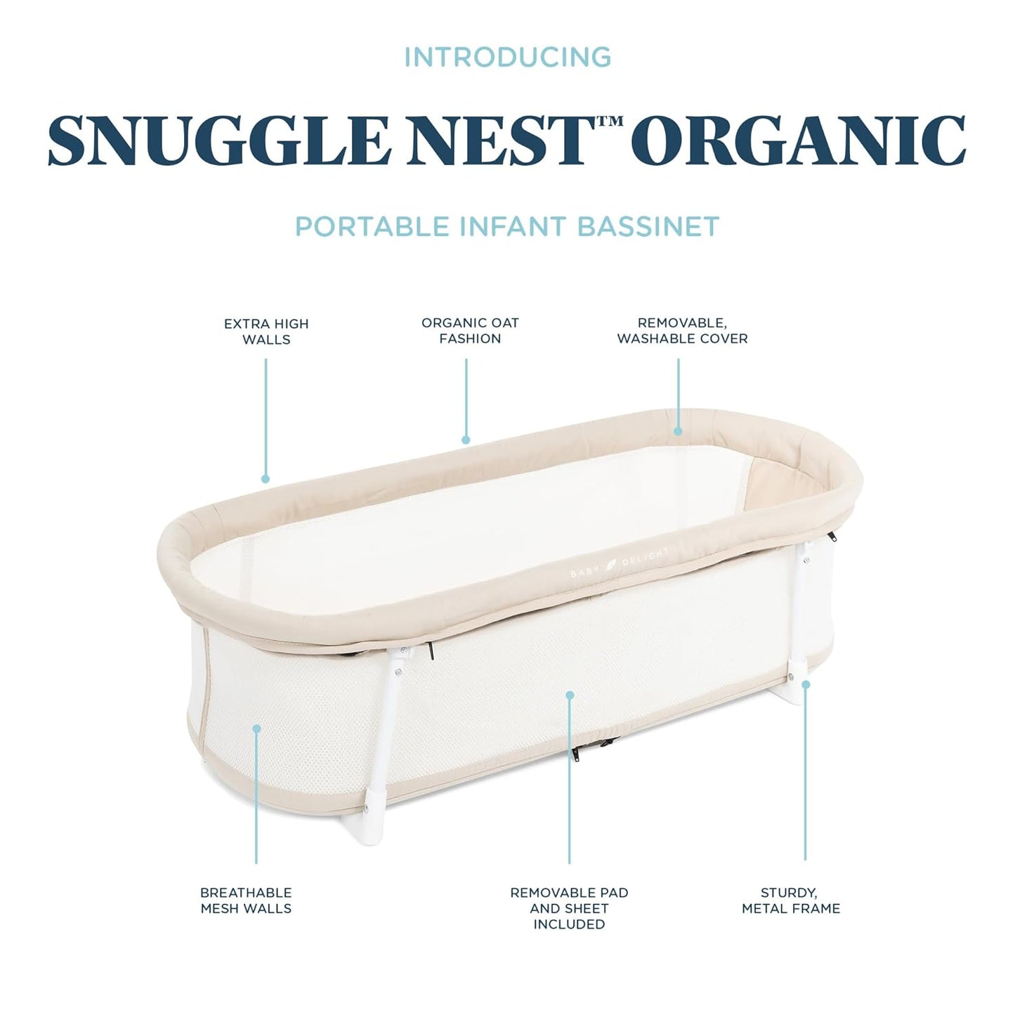 Baby Delight Snuggle Nest Bassinet, Portable Baby Bed, for Infants 0 – 5 Months, Driftwood Grey