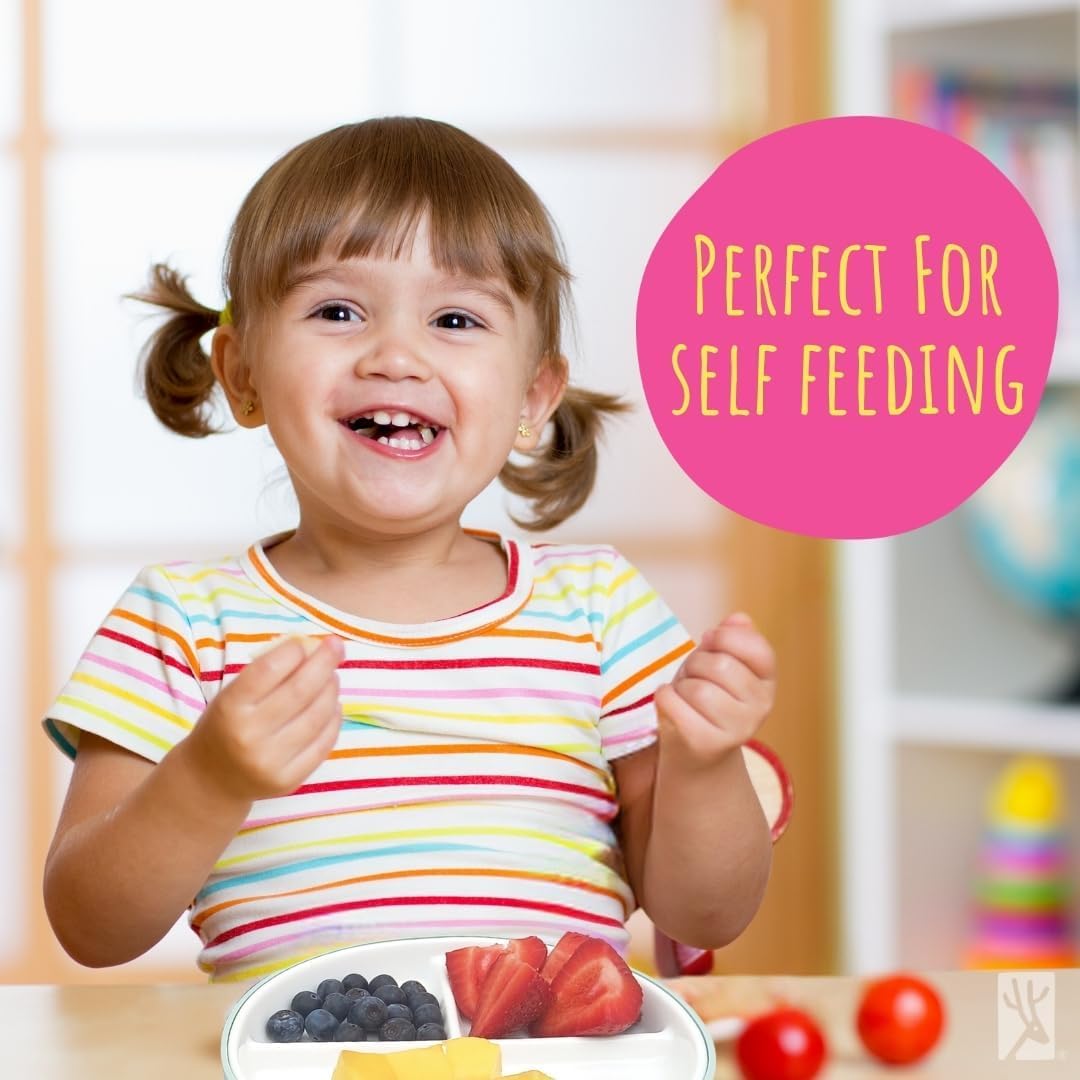 Elk and Friends Kids 7.8” Porcelain Divided Plates with Silicone Sleeves | Suitable for Babies/Kids/Toddlers | Microwave & Dishwasher Safe | Non Slip | Snack Dishes
