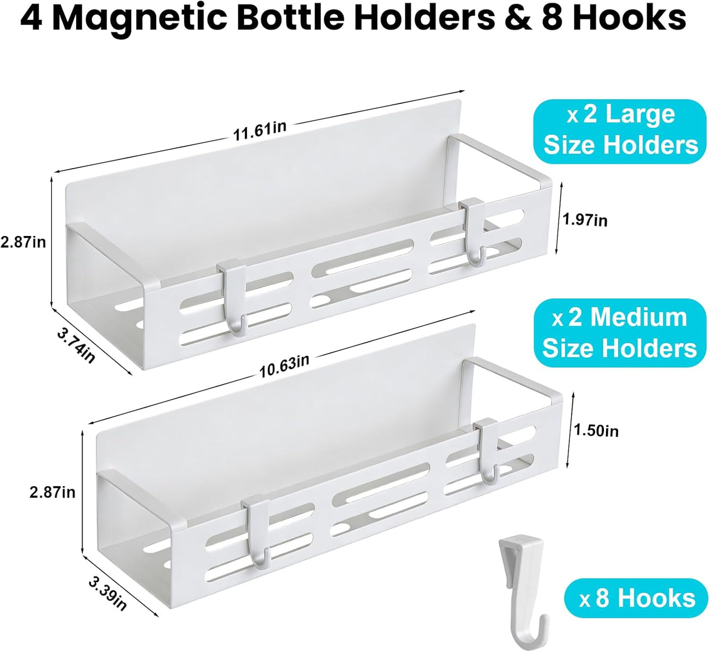 4 Pack Magnetic Baby Bottle Organizer for Refrigerator, Bottle Organizer Rack with 8 Hooks, Storage for Baby Bottles, Pacifiers, and Brushes, Also Suitable Stanley Cup Storage