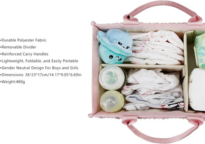 MOMIGO Baby Diaper Caddy Organizer - Fahion Mahua Water-resistent Nursery Storage Basket for Diapers and Baby Wipes, Diaper Stacker Car Organizer, newborn nursery Gift (Green)