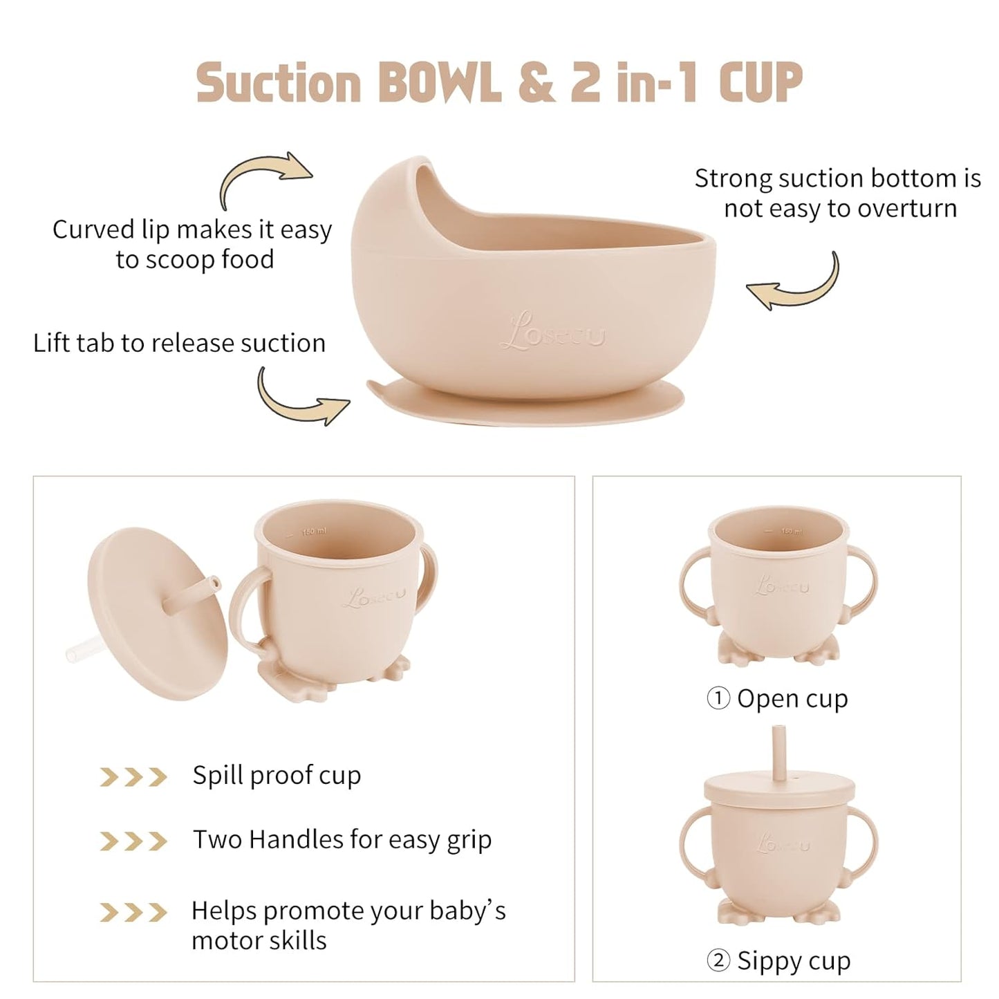 Silicone Feeding Set|Baby Led Weaning Supplies|Suction Plate Bowl Set with Bib, Spoon, Fork, Sippy Cup|Feeding Eating Supplies BPA Free