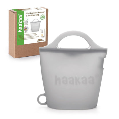 Haakaa On-The-Go Silicone Microwave Steam Sterilizer Bags for Travel, 40oz/1250ml Reusable Silicone Steaming Bags for Baby Bottles, Breast Pump, Accessories, Pacifiers, Teethers,Grey/1PC