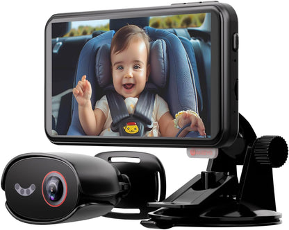 [New Voice Control] AKEEYO Baby Car Camera, 5.5'' 1080P HD Car Baby Monitor for Backseat with Wired Stability, Superior Night Vision, 4X Zoom, Exit Reminder, Safe Driving Essential for Infants