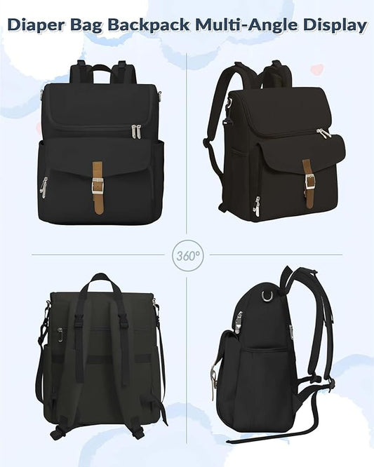 Diaper Bag Backpack, 15 Pockets Baby Bag, Girl Boy Travel Tote Bag with Insulated Pocket, Cute Diaper Bag Stroller Straps, Baby Shower & Registry Gift for Mom Dad Black