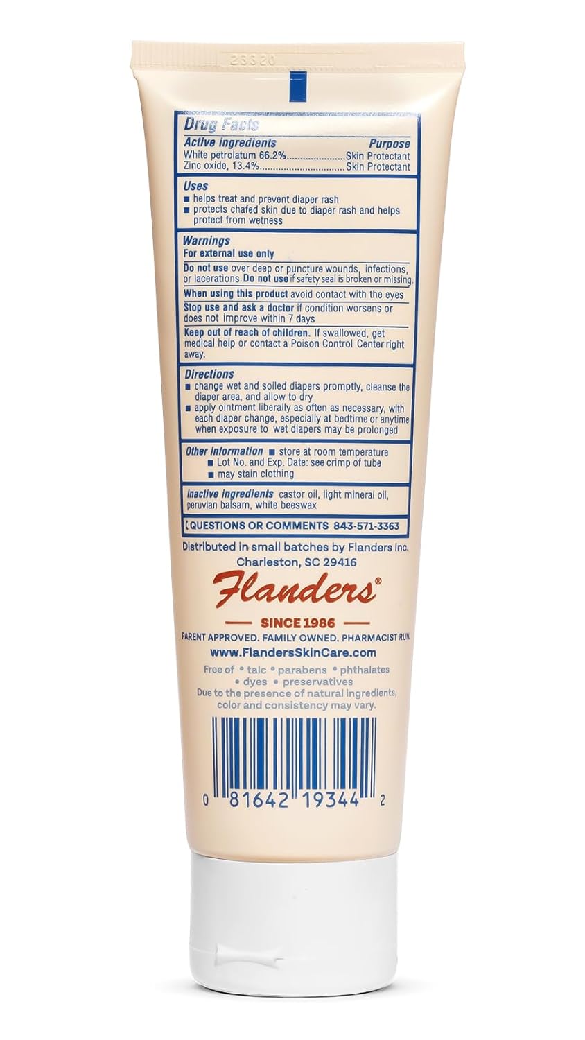 Flanders Buttocks Ointment – Zinc Oxide Diaper Rash Cream, 4oz Tube, Thick Barrier Paste for Baby & Adult Skin, Heat Rash, Chafing & Irritation Relief