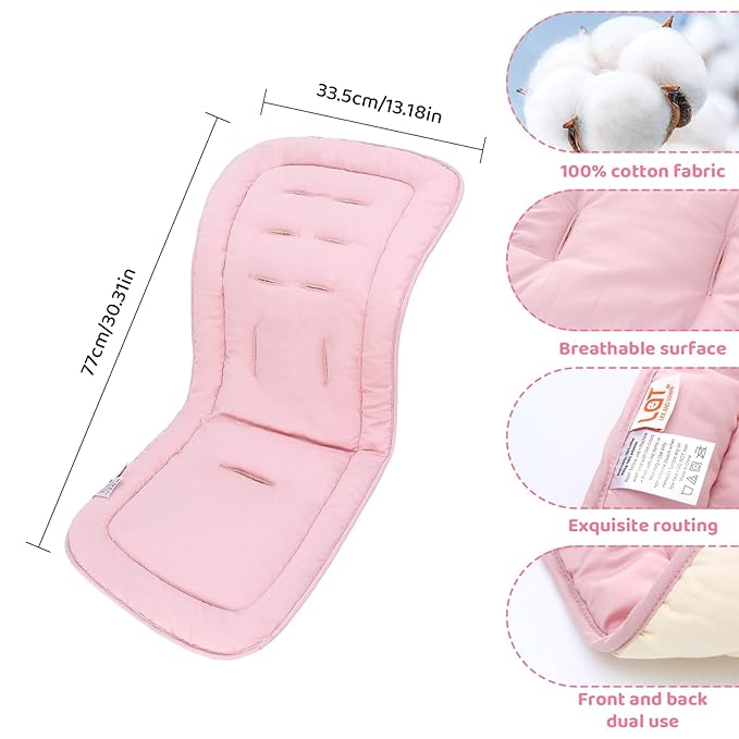 Baby Stroller Cushion,Infant Car Seat Insert-Reversible Universal Breathable and Soft Newborn seat Liner for Stroller,100% Cotton Seat Pad Liner for Newborns-34x78cm,1 Pack(Beige+Pink)