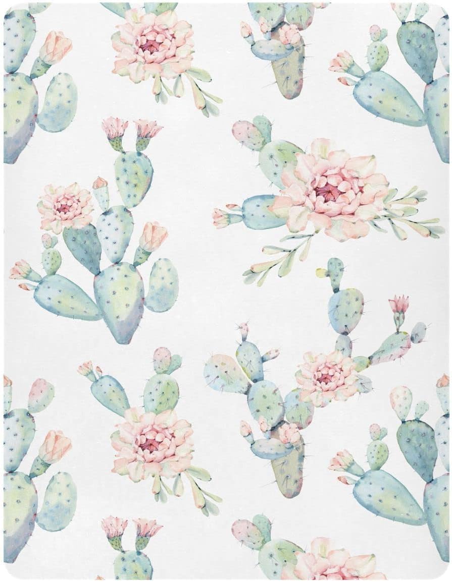 Fitted Crib Sheets Cactus and Floral Stretchy Portable Playard Sheets for Baby Toddler, Breathable Soft Mini Crib Mattress 52 x 28 in for Boys and Girls