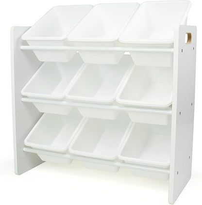 Humble Crew Toy Storage Organizer with 9 Removable Storage Bins for Kids Playroom, 3-Tier Toddler Toy Organization and Storage, White/White
