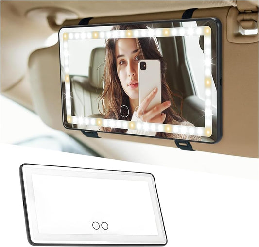 LED Car Sun Visor Vanity Mirror, Dimmable Rechargeable Vehicle Touch Screen Cosmetic Mirror with 3 Light Modes & 60LEDs, Auto Interior Rear View Makeup Accessories, Universal Fit (Pink/LED)