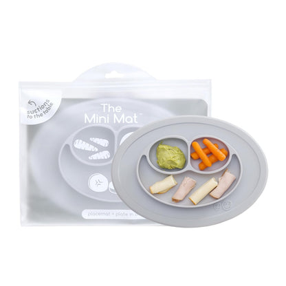 ezpz Mini Mat (Blush) - 6 -12 Months+ - 100% Silicone Suction Placemat + Divided Plate with Three Compartments - Supports Baby-Led Weaning - Designed for Highchair, Table, and Travel