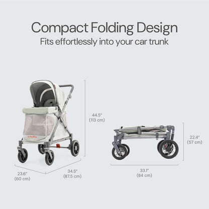 Familidoo Q1 Multi-Use Kids Wagon Stroller – Foldable, Lightweight & All-Terrain for Kids & Pets – 5-Point Safety Harness, Rain Cover & Compact Travel Design – Supports Up to 132 lbs (Sage Green)