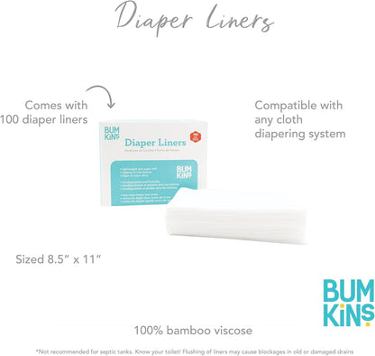 Bumkins Disposable Cloth Fabric Diaper Liner, Biodegradable, Neutral, 100 Count (Pack of 1)