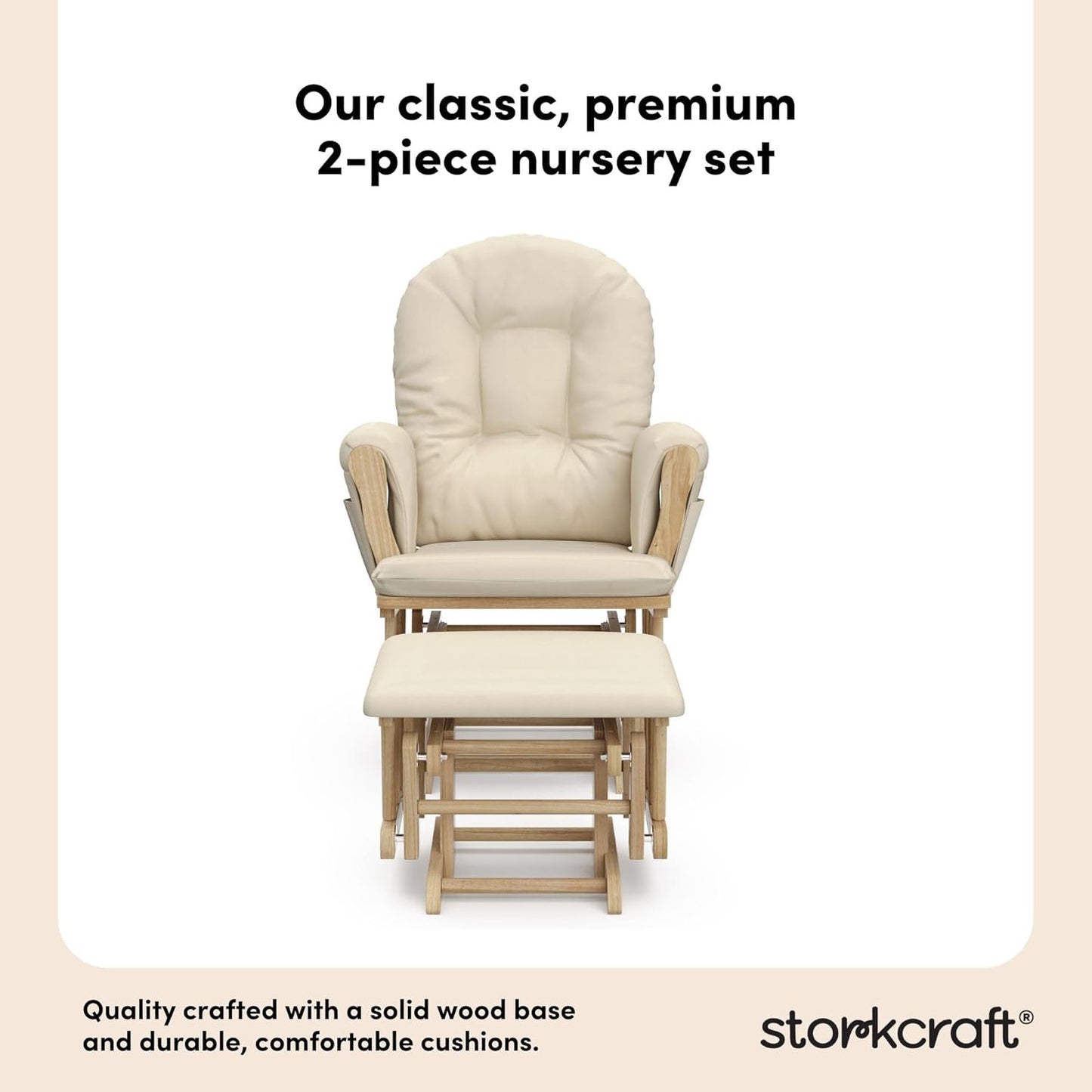 Storkcraft Premium Hoop Glider & Ottoman (White/Gray) — GREENGUARD Gold Certified Nursery Glider, Solid Wood Craftsmanship, Smooth-Gliding, Award-Winning - Colors A
