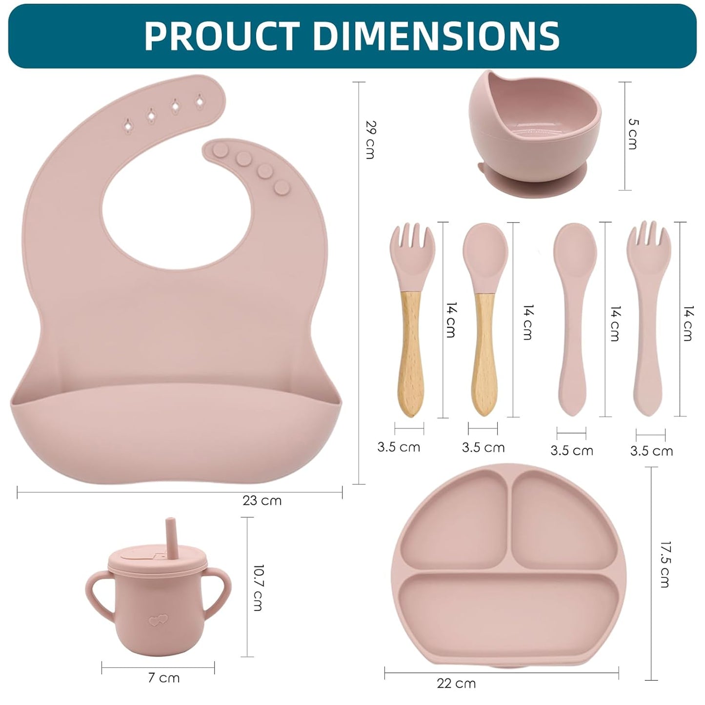 100% Silicone Baby Feeding Set, BPA Free Baby Dishes with Suction Bowl, Divided Plate, Toddler Self Feeding Dish Set with Spoons, Forks, Sippy Cup and Bib, Baby Eating Utensils (Navy Blue)