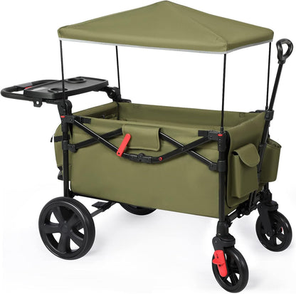 EVER ADVANCED Wagon Stroller for 2 Kids, Compact One-Step Fold Stroller Wagon with Adjustable Push/Pull Handles, Folding Wagon for Travel, Park & Beach, Includes Removable UV Canopy, Blue