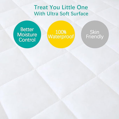 Pack and Play Sheets Fitted 2 Waterproof Mattress Protector Pad Cover Quilted Compatible with Graco Pack n Play & Dream On Me & Pamo Babe, Playpen/Playard 39" x 27" White