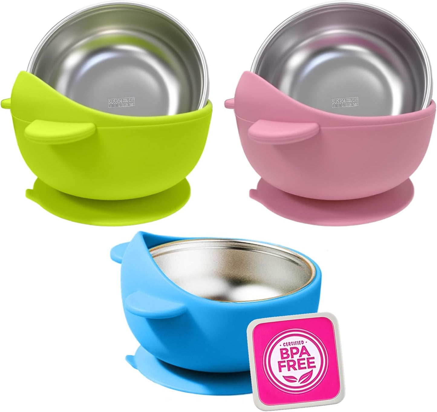Stainless Steel Baby Bowls with Suction, 2-in-1 Toddler Feeding Set SUS304 Non-Toxic | Unbreakable & Anti-Scald | Super Strong Suction Base | Dishwasher Safe | Perfect Baby Gift - 4Pack Cu.Ft.