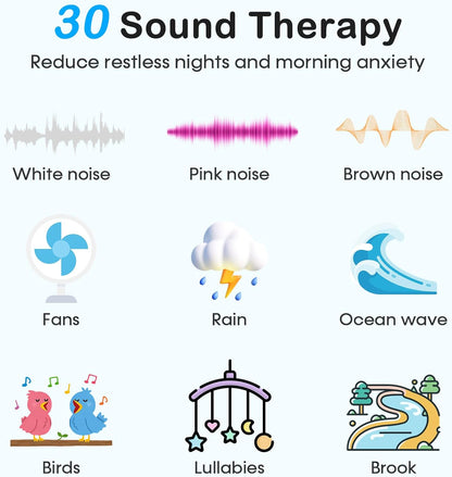 Sound Machine with Alarm Clock: 30 Non-Looping Sleep Sounds - White Noise Alarm Clock for Natural Wake Up - Adjustable Volume & Light, Memory Function, Sleep Timer (Black)