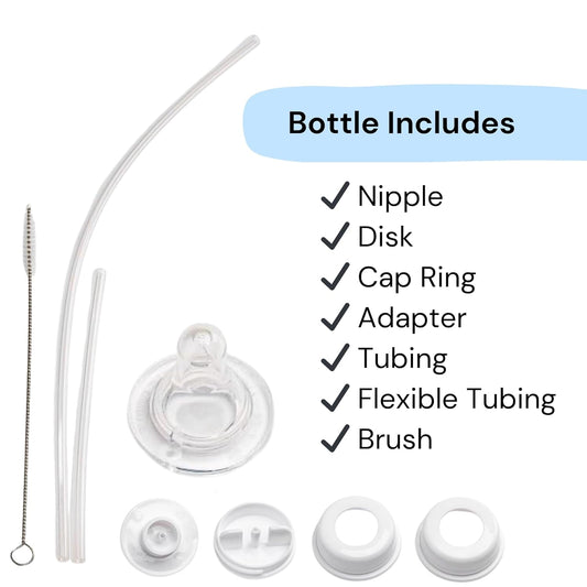 Hands-Free Baby Bottle - Anti-Colic Nursing System 4 oz Baby Bottle with Fast Flow Nipple/Teat 3m+ with Tube Straw Feeding System for Toddler (2 Bottles - Elephant)