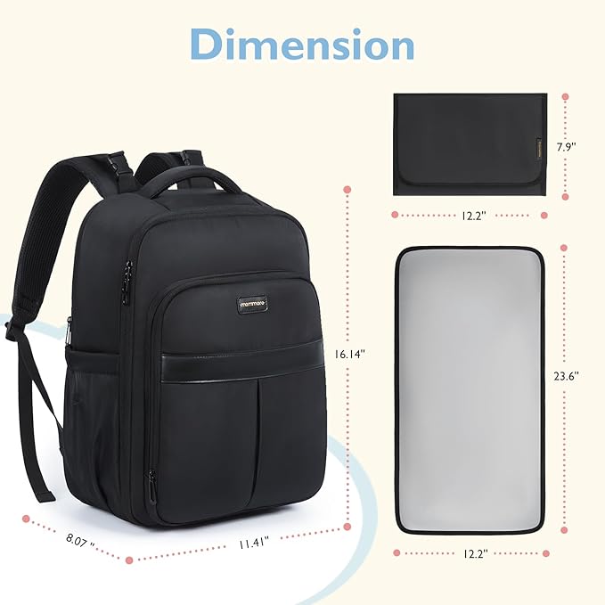 mommore Diaper Bag Backpack Large Baby Bag 37L with 15.6'' Laptop Sleeve Mom Bags with Insulated Pockets, Changing Pad, Stroller Straps, Travel, Work