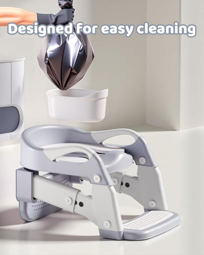 3-in-1 Potty Training Seat & Training Toilet & Potty Chair, Height AdjustableToddler Toilet Seat for Kids, Foldable Potty Training Toilet with Splash Guard & Anti-Slip Steps (Gray)