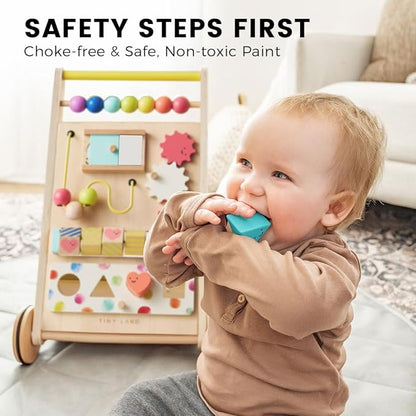 Tiny Land Wooden Baby Walker with Adjustable Speed, Montessori Activity Push Walker Toy for Toddlers, Colorful Learning Walker for Boys & Girls (Rainbow)