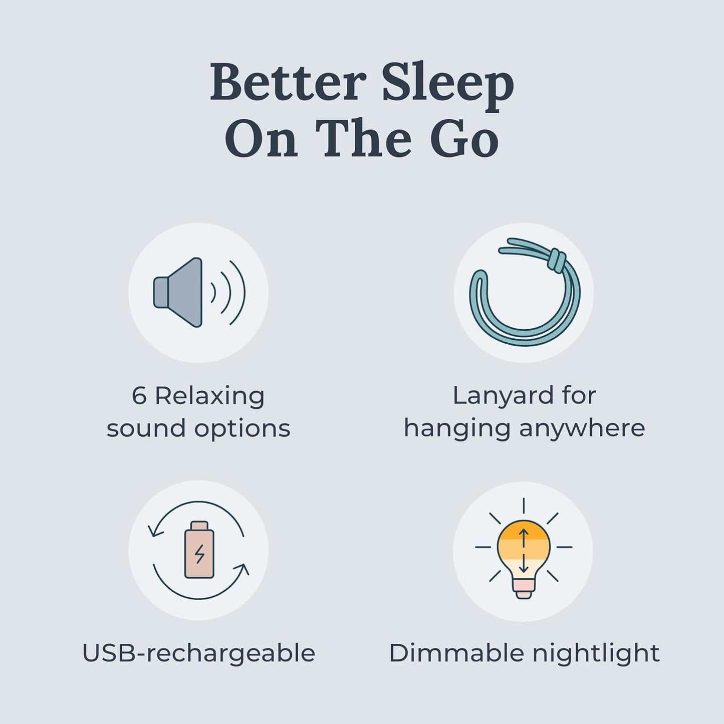 Yogasleep Travel Mini Portable White Noise Sound Machine, 6 Soothing Sounds, Volume Control, Dimmable Night Light, Sleep Therapy for Adults & Baby, USB Rechargeable, Lanyard Included