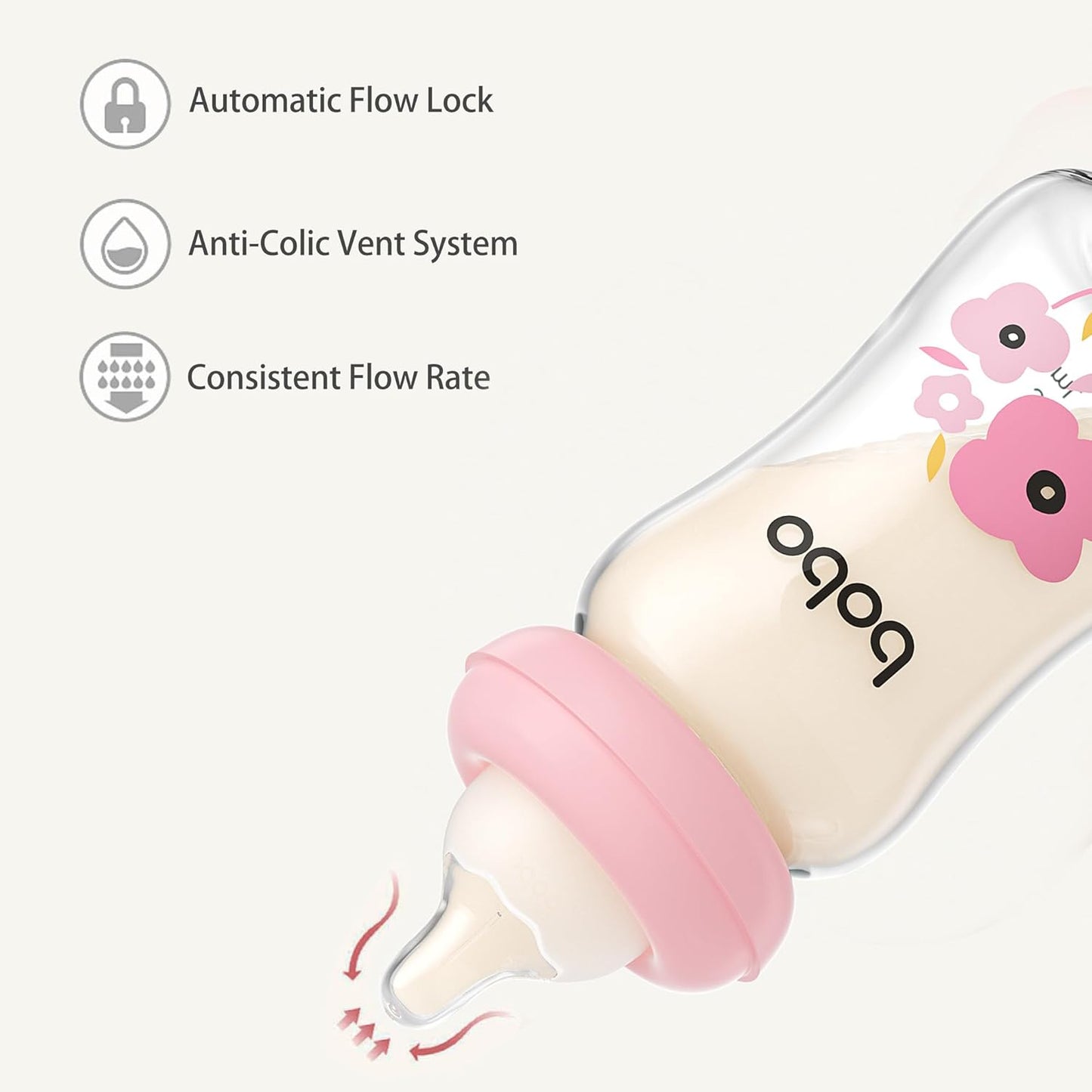 YOHKOH Natural Glass Baby Bottle with Level 1 Slow Flow Nipple, Newborn Anti-Colic Baby Bottles, Wide Neck Mushroom Baby Glass Bottle (Multicolour-A, 3.4oz (Pack of 4))