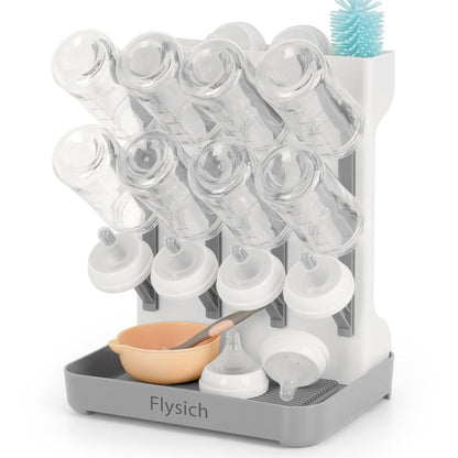 Baby Bottle Drying Rack, Space Saving Baby Bottle Organizer for Countertop, Vertical Bottle Dryer Holder with Brushes Holder, Large Bottle Storage Holder 12 Bottles & Baby Accessories Green